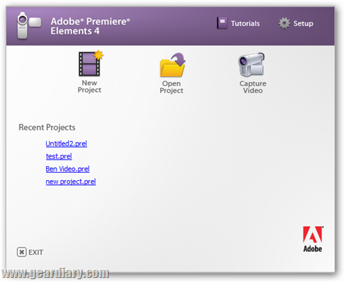 Adobe Premiere Welcome Screen
