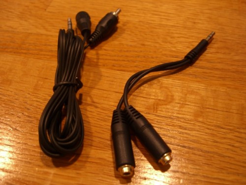 An Earbud Splitter and An RCA Cable for Output to Stereo 