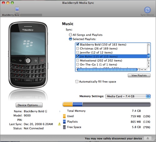 blackberry media sync for MAC