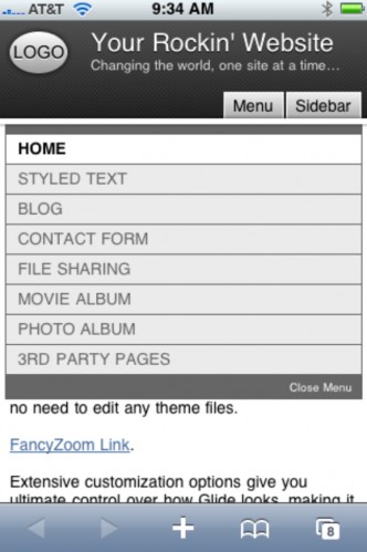 RapidWeaver Glide Menus