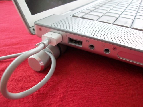 Figure 5 - The power cord of my MacBook Pro secured in the slot of the CB-200