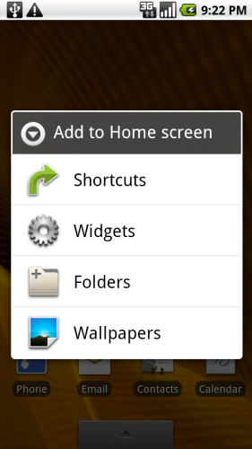 Motorola Droid home screen additions and widgets