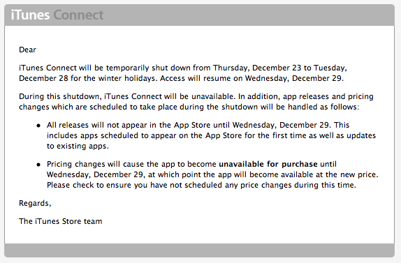 Remember: Starting Tomorrow, No iTunes App Store Additions or Updates for a Week