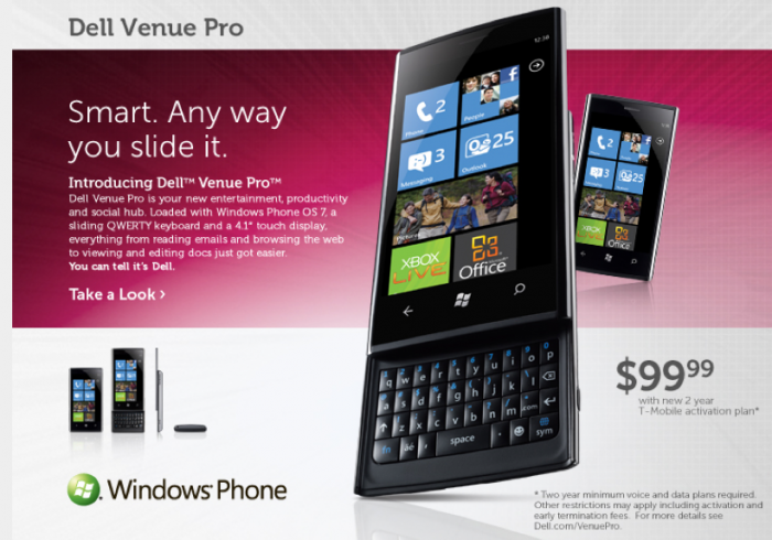 The Windows Phone 7 Dell Venue Pro is Now Available