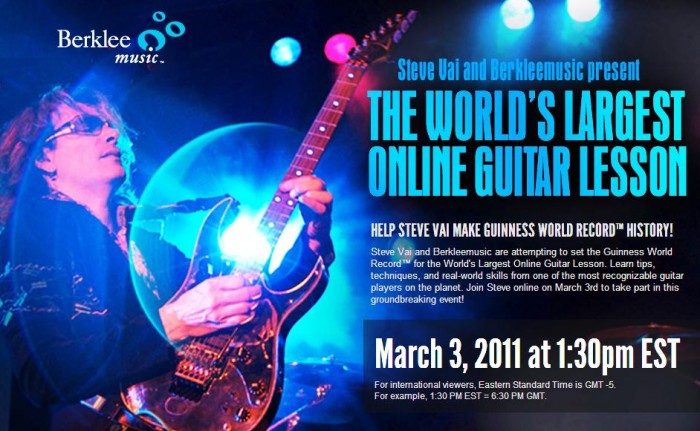 Music Diary Quickie: Attend the Worlds Largest Guitar Lesson with Steve Vai on March 3rd!