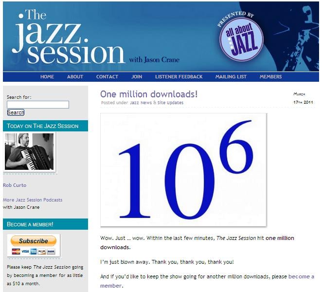Music Diary Notes: The Jazz Session Crosses One Million Downloads!