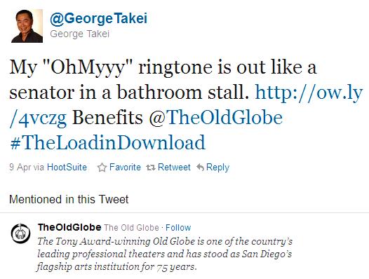 Random Cool Stuff: George Takei Ringtone Supports Old Globe Theater