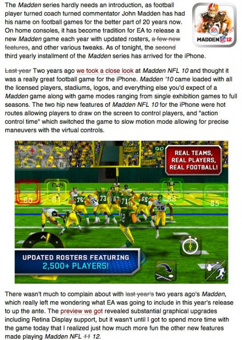 Gear Games Review: Everything You Need to Know About Madden 12 for iPhone/iPad in a Single Image