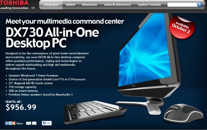 Gear Diary Toshiba Announces Stylish New All in One DX735 Set to Entertain! photo Gear Diary Toshiba Announces Stylish New All in One DX735 Set to Entertain! photo