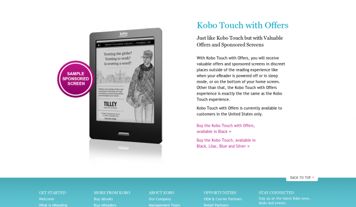 Kobo Touch Gets a "Price Drop" with Some Ad Support