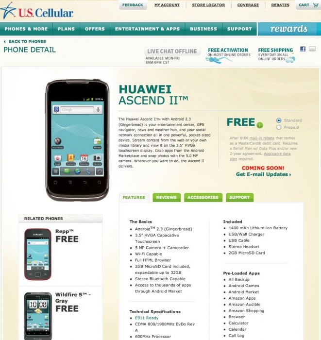 US Cellular Launching Huawei Ascend II in January for FREE After Rebate!