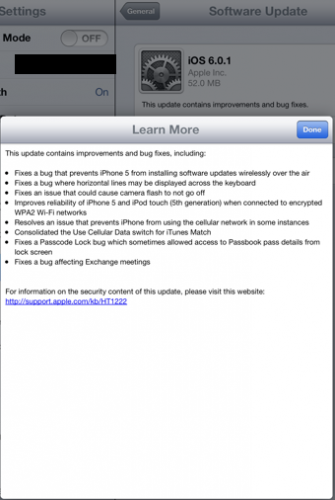 Apple Releases iOS 6.0.1, Available Now as an OTA Update